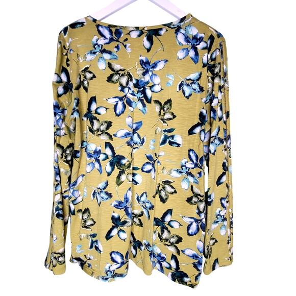J Jill Green Floral Top Small Petite T-Shirt Round Neck Long Sleeve Casual - Picture 2 of 6
